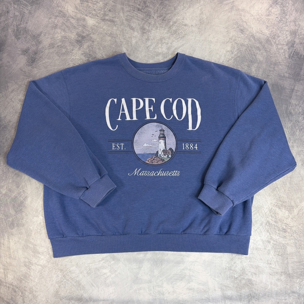 Hollister Cape Cod Sweatshirt Mens XL Blue Lighthouse Graphic Pullover Crewneck